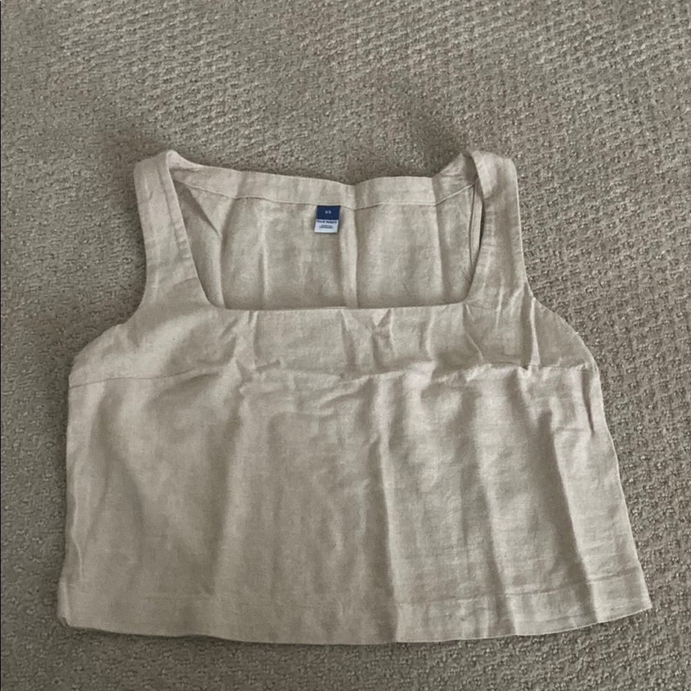 Women's Cream Cropped Linen Tank Top